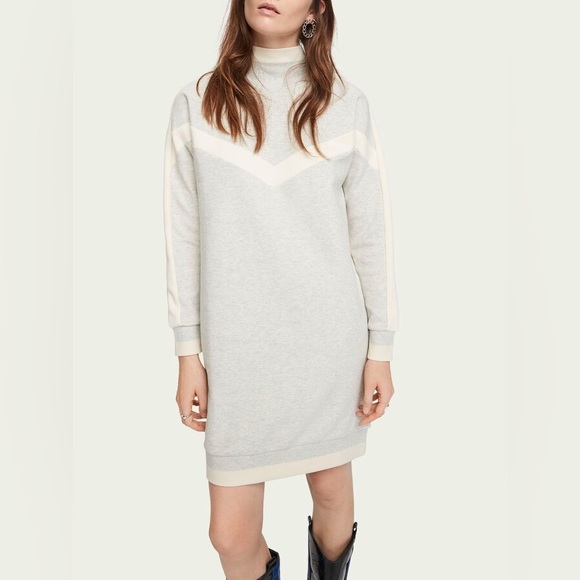 Scotch & Soda Gray Cream Colorblock Sweatshirt Knit Dress - Picture 1 of 7
